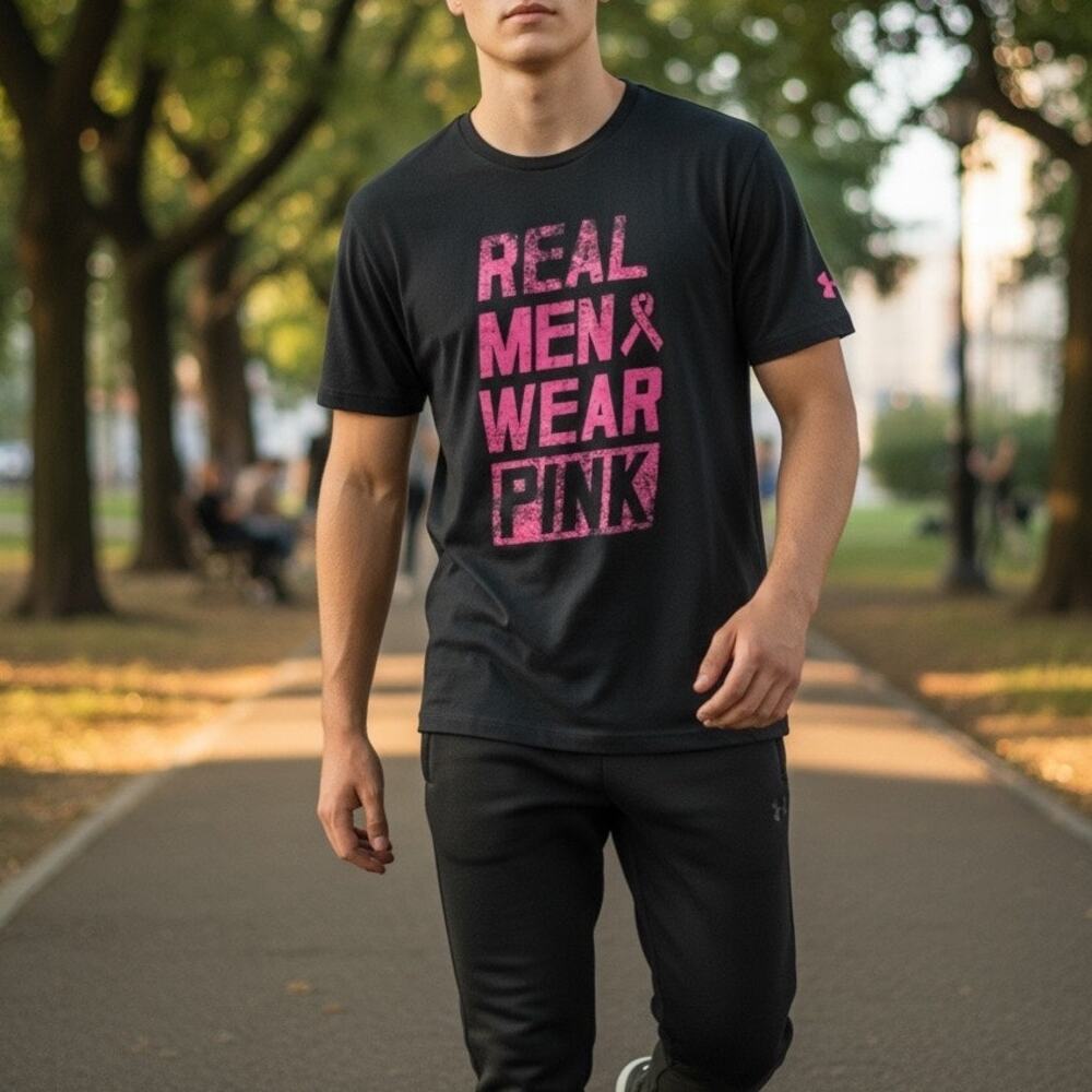 Under Armour T Shirt Heatgear Medium Black Real Men Wear Pink Tee Medium Loose